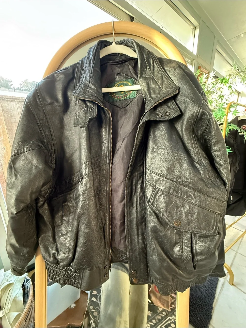 Vintage Black Leather Bomber Jacket - Kangaroo - Picture 1 of 6